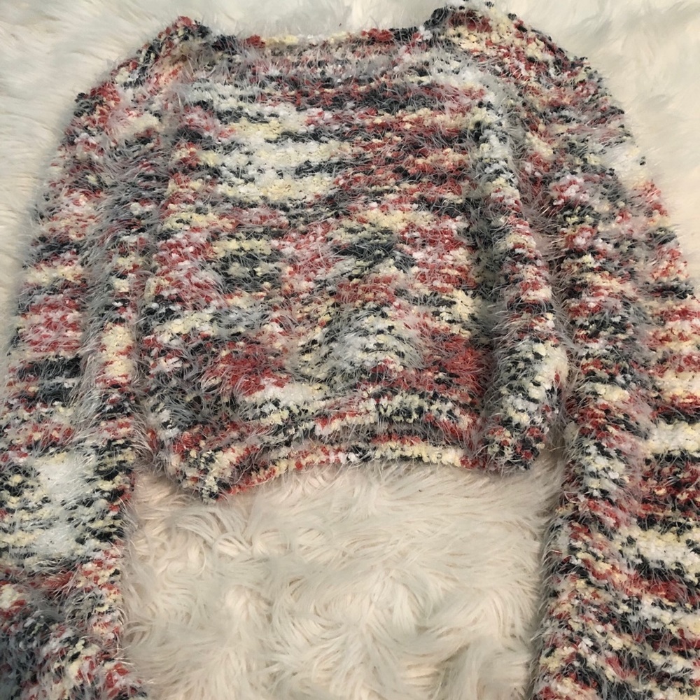 Fuzzy multi-colored cropped sweater